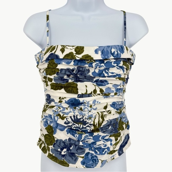 Reformation Orion Floral Organic Cotton Camisole Top | Sz 6 | White & Blue - Picture 6 of 16